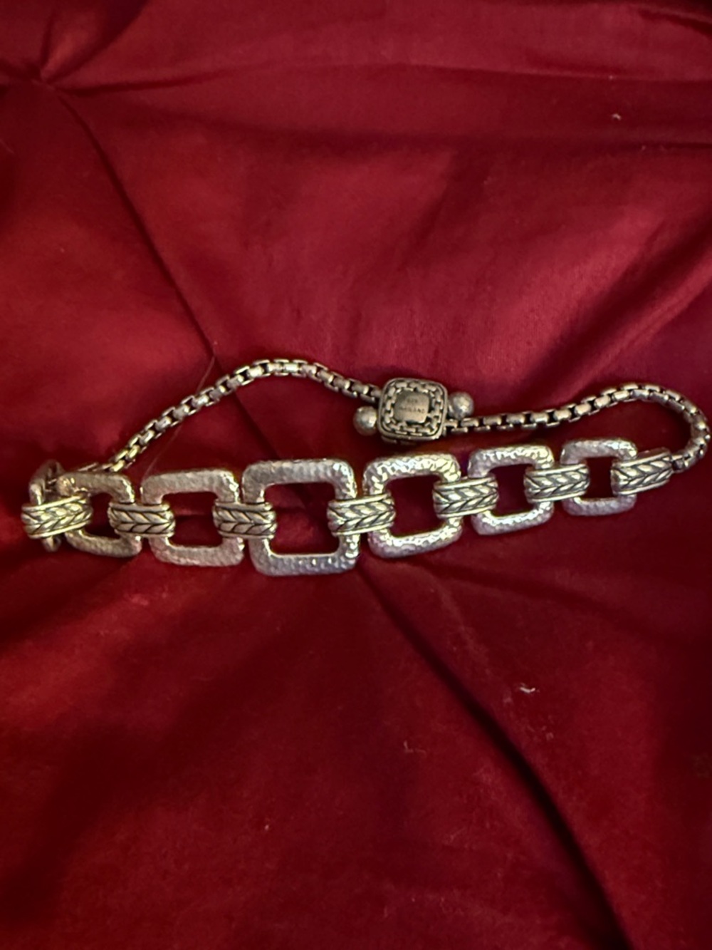 Textured Silver Link Bracelet with Braided Inlay